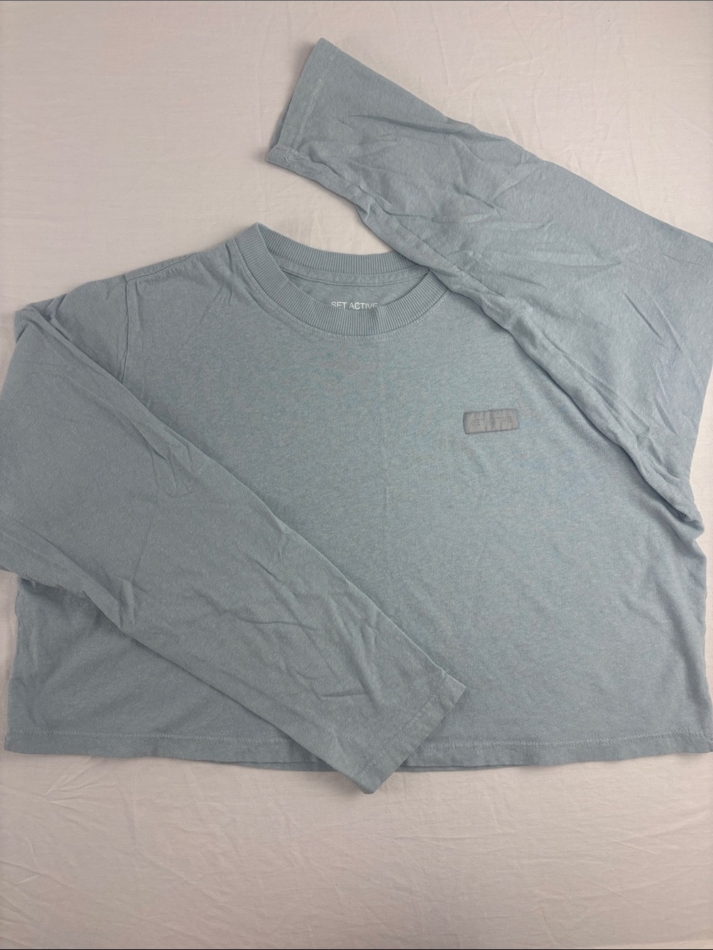 SET Active Light Blue Cropped Long-Sleeve Crewneck Tee